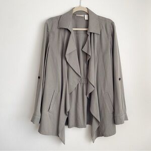 Chicos Waterfall Collar Long Sleeve Blazer jacket open green khaki neutral small